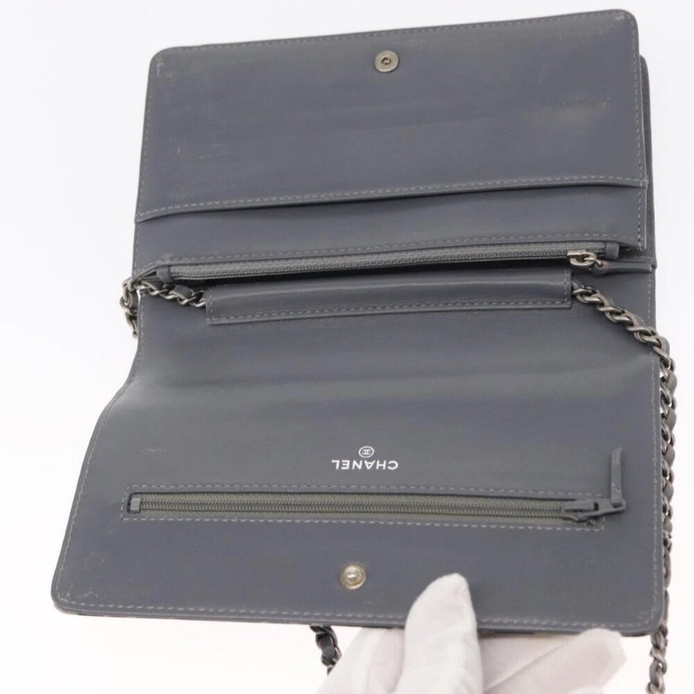 CHANEL Camellia COCO Mark Chain Wallet Patent leather Gray Silver CC Auth 159748 - Picture 9 of 16